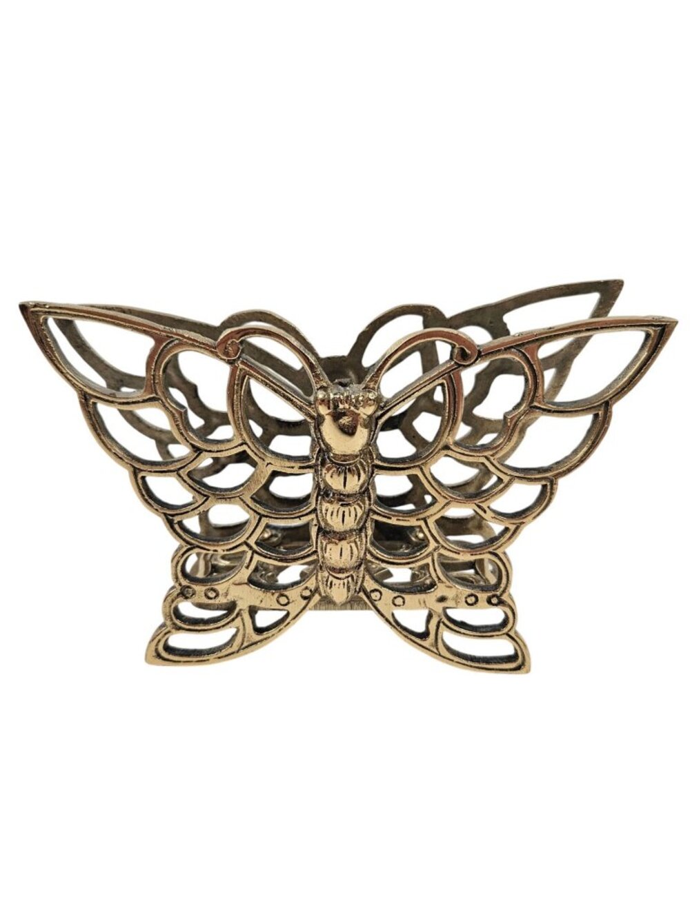 Brass Butterfly Napkin Mail Holder Openwork Filigree Design Vintage